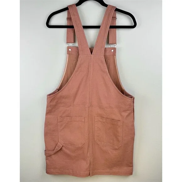 Wildfang Skirtall Overall Dress Womens Pink Sleeveless Short Denim